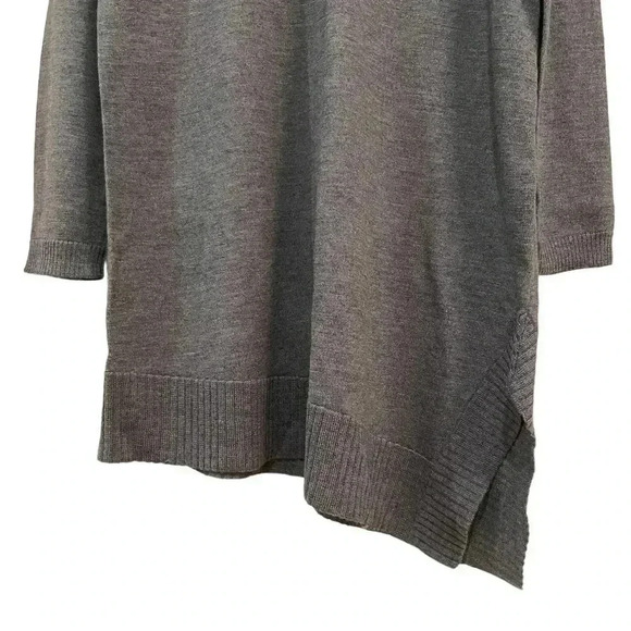Eileen Fisher Grey Tunic Sweater Small Merino Wool Asymmetrical Hem V-Neck - Picture 6 of 11
